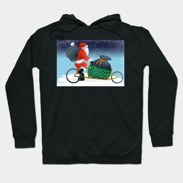 Santa on a bike Hoodie by rsutton